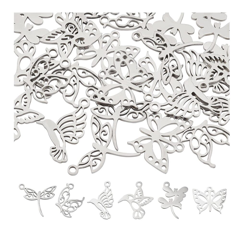 4768 6 Styles Dragonfly Charms Stainless Steel Flying Insect Charms